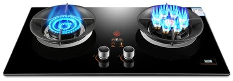 Poêle À Gaz Portable 2 Brûleurs, 5,5/8,5 Kw Tireur De Feu De Haut (double Indépendant), Support De Pot En Fonte, Cuisinière Indépendante En Verre Noir Camping Extérieur(LPG)