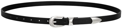 LEACOOLKEY Cinturón de cuero para mujer para pantalones vaqueros cinturón damas cintura estrecha cinturón delgado, C-negro (hebilla negra), Passend für Taillenumfang 77cm-92cm