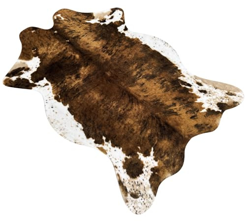 Aoczes Small Faux Cowhide Rug 3.6x2.46ft Western Home Decor Cow Print Area Rug for Bedroom, Living Room, Kids Room, Office, Brown