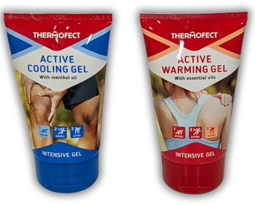 Thermofect Pack 2 × 150 ml - uppfriskande aktiv mentolgel + intensiv termoaktiv gel med eteriska oljor, muskellindring före och efter sport