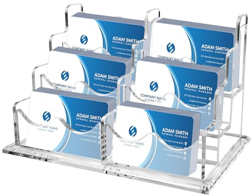 Porta biglietti da visita, 6 scomparti, trasparente, in acrilico, per biglietti da visita, può contenere fino a 320 carte, in acrilico trasparente per stand espositivo, banco di grandi magazzini