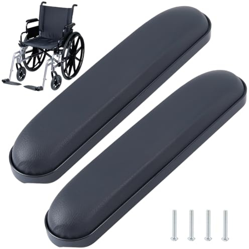 CALFOVERA 2 st 27 cm fullängd, vadderat armstöd, universellt PU-läder, rullstol, armstöd, mjuk, svart, ergonomisk armdyna, kudde, ersättning med skruvar för rullstolar, hemstöd, skrivbord, svängbar