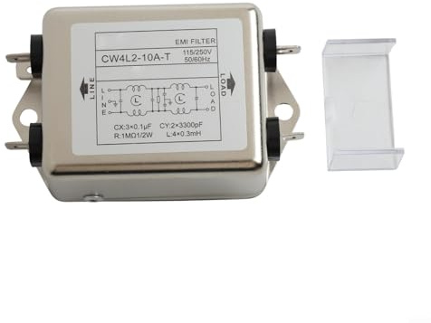 Pumixiy Filtro de alimentación monofásico de doble sección para filtro de alimentación de 60 dB, pérdida de inserción, 3 A, 10 A, 20 A, serie CW4L2, dispositivo de supresión de ruido RFI (CW4L2-10A-T)