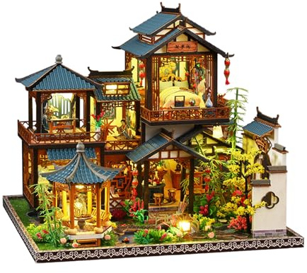 OZJAY Miniature House Kit, Mini House Building Kit with Furniture, Miniature Kit for Adults Teen, Dollhouse Kit for Birthday Christmas, Elegant Orchid Pavilion