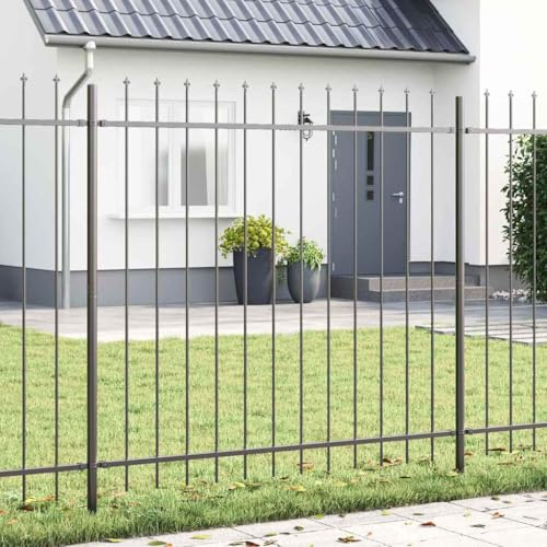 QJBSAVVA Recinzione da giardino, 340 x 200 cm, in acciaio verniciato a polvere, colore antracite, effetto industriale, protezione dal vento per balcone, terrazza e giardino anteriore, robusta