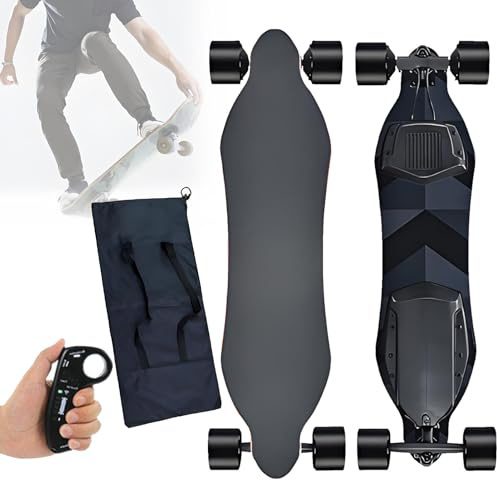 PxkVrin Skateboard Elettrico Longboard, Skateboard Elettrico Fuoristrada, con Telecomando a 4 velocità, autonomia 40-50 km, per Principianti e Professionisti. Grey