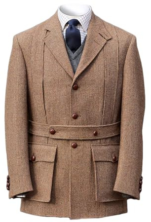 RAJEGAR Norfolk Veste de sport en tweed à simple boutonnage avec ceinture pour homme Style vintage