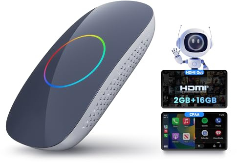 ATOTOOUT CarPlay IA Box – Android Auto y CarPlay inalámbricos, 2 GB + 16 GB Car Streaming Box, Compatible con Youtube, Netflix, Prime Video, Disney+, Doble Wi-Fi y BT (5.4 y 4.2), OTA,CB4CT-GY