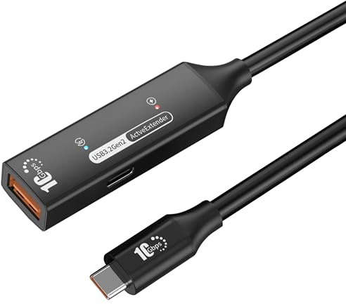 PREMIUMCORD Cavo Di Prolunga USB A-C Attivo Con Ripetitore 10m, Type-A Femmina a Type-C Maschio, USB 3.2 Gen 2 SuperSpeed+ 10Gbit/s, Doppia Schermatura, Alloggiamento in Alluminio, Nero, Lunghezza 10m