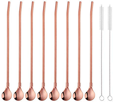 Do Buy Lot de 8 cuillères à paille réutilisables avec 2 brosses 215 mm rose gold