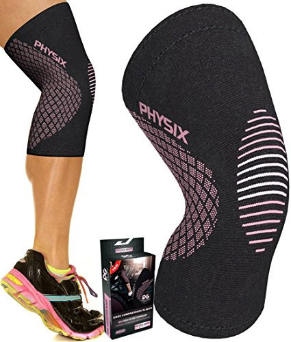 Physix Gear Kniebandage, Kompressionsbandage, Alternative zur Knieschiene, für Damen und Herren, Kniebandage für Krafttraining, Knieschoner (M-Schwarz & Rosa, 1 Stück)