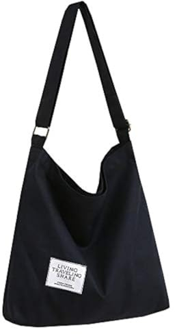 Covelin Sac à bandoulière rétro en toile pour femme - Grande taille, noir foncé, Large
