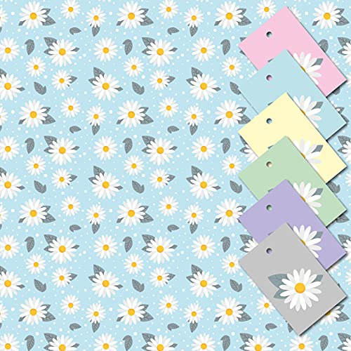 Women's Wrapping Paper, Daisy Design 5 XL Sheets (50 x 70cm). Gift Wrap with Matching Tags. Ladies Gift wrap with Cutting Grid on Reverse.