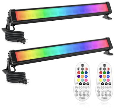 RGB LED Strahler, 2 Stücke CLY 25W RGB Wallwasher Licht mit Fernbedienung LED Bar IP66 Wasserdicht Dimmbar Flutlicht 6 Helligkeit mit Memoryfunktion Timer Lightbar für DJ Disco Halloween Party Garten
