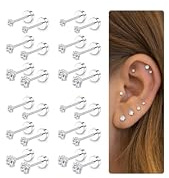 Kakonia 12Paires 20G Acier Inoxydable CZ Boucles d'Oreilles pour Femmes Hommes Cartilage Helix Boucles d'Oreilles Ensemble Rond Cubic Zirconia Vis Dos Plat Stud Oreille Piercing