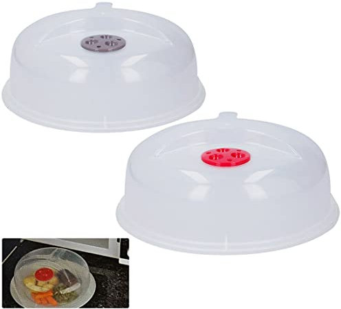 Vivo 2 Pack Microwave Cover for Food, Microwave Food Plate Dish Cover 26cm Plate Cover Kitchen Cooking Vented Handle with Clear Lid,Dishwasher Safe