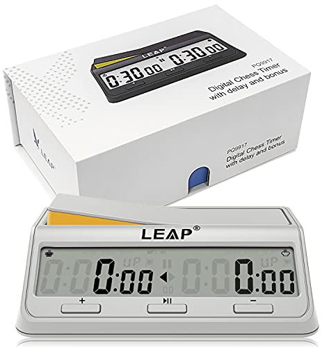 LEAP Chess Clock Upgraded Digital Clock Timer with Bonus & Delay Countdown Function for Chess and 2-Player Board Games White
