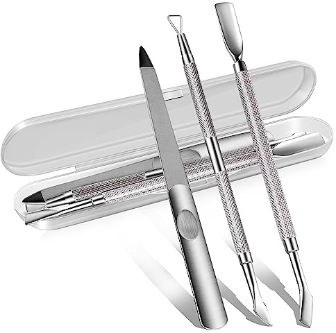 3PCS Cuticle Pusher and Gel Polish Remover Set with Nail Files, Salon Quality Metal Acetone Gel Nail Polish Peeler Scraper Durable Professional Manicure Pedicure Cleaner Tool For Fingernail Toenail