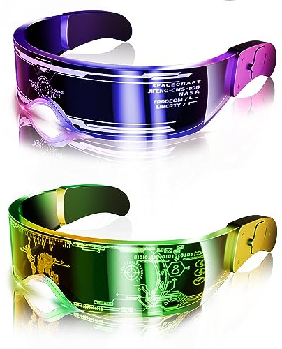 Tanganan Occhiali con luce a LED, 2 pezzi, occhiali con visiera a LED, luminosi al neon, occhiali futuristici e a nido d'ape, per uomini e donne, per bar, club, Halloween, cosplay, feste di Natale