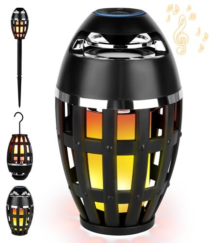 SUNJULY SUNJULYBluetooth Speaker, Gifts For Men Him, Wireless Waterproof Outdoor Bluetooth Speaker 360° Surround Sound, Dynamic Flame Light, Garden Speakers With Ground Pole, Birthday For Men