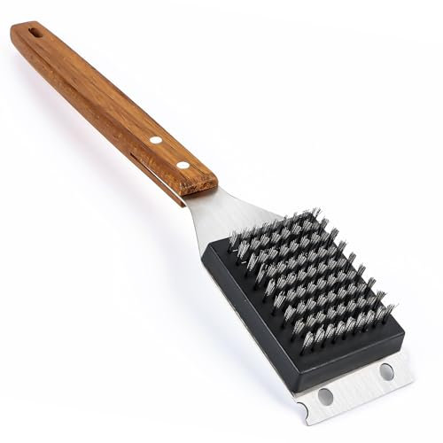 Cepillo de limpieza para barbacoa, 2 en 1 con rascador de acero inoxidable, cepillo para barbacoa exterior, cepillo de limpieza grande de 38 cm, cepillo de limpieza para barbacoa