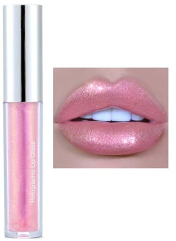Lipgloss Glänzend, Flüssiger Lip Oil 3D Glitzer, Feuchtigkeitsspender & Lang anhaltende Lip Gloss, Lippen Care Lippenöl, Lippenpflege für Trockene Lippen, Metallic Shimmer Liquid Lipstick Rosa