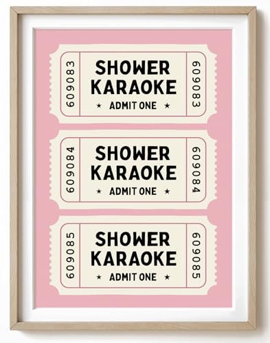 Parmaro Shower Karaoke Print, Pink Shower Karaoke Ticket Bathroom Art, A4 UNFRAMED Print, Retro Shower Karaoke Singing in Pink Pastel, Bathroom Art Decor