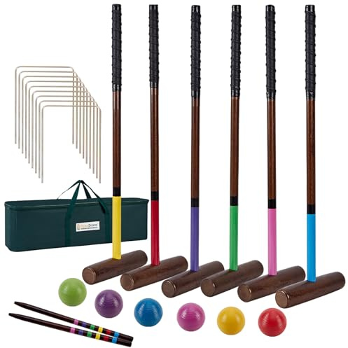 SpexDarxs Set da croquet per sei giocatori da 81 cm, set da croquet con mazzuole in legno di alta qualità, palline colorate, wicket, paletti, borsa per il trasporto, gioco all'aperto nel cortile del