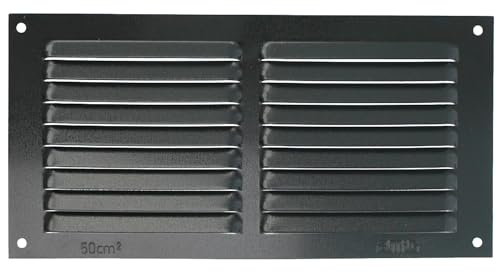 Amig - Rektangulärt aluminiumgaller - Ventilationsgaller för luftutlopp - Perfekt för köks- och badrumstak - Mått 100 x 200 mm - Svart