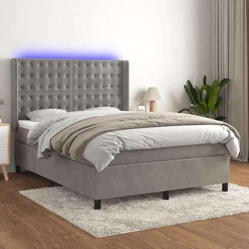 qohoio Boxspringbett mit Matratze & LED Bett Boxspringbett Bett Mit Matratze Polsterbett Schlafzimmer MöBel Hellgrau 140x200 cm Samt - 3139805