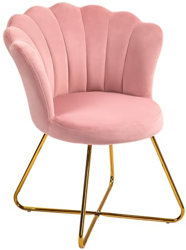 HOMCOM Fauteuil Coquillage Chaise Coiffeuse Fauteuil en Velours Fauteuil de Salon avec Pieds en Acier pour Salon et Chambre 69 x 64 x 80 cm Rose