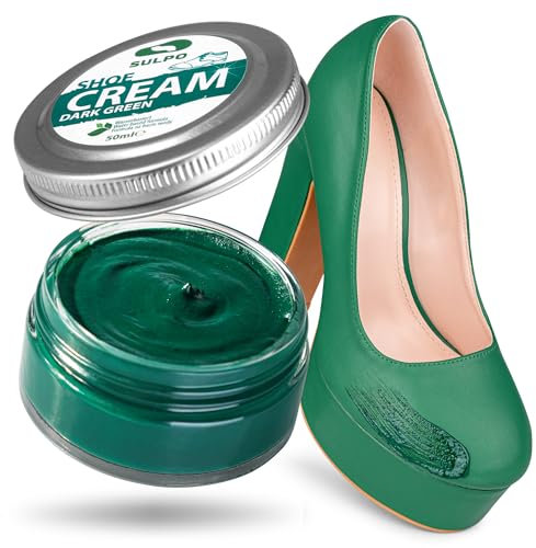 SULPO Schuhcreme Schwarz - Shoe Cream - Schuhputzcreme - Ledercreme Lederbalsam Glattleder - Wasserbassiert - Farbe auffrischen - Lederpflege - Echt und Kunstleder - 50ml (Dunkelgrün)