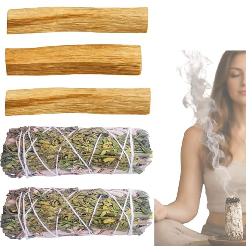 SamayZen - Salvia Bianca da bruciare con Ruta e Palo Santo – Set per la Purificazione Energetica e la Protezione Spirituale – per Meditazione, Yoga e Rituali – salvia bianca sciamanica purificazione