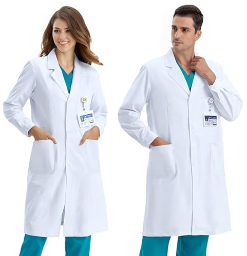 COCREAZY Blouse Blanche Chimie Femme Homme Blouse Chimie Lycee Coton Blouse Laboratoire Collège Blouse Physique Manche Longue Blouse Médicale Blouse Scientifique avec Poche pour Étudiant Hospital, S