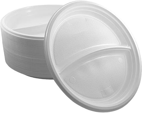 Trendsky 500 Stück 2-geteilt Menüteller Mehrweg Plastikteller Ø 22 cm Plastik Teller Kunststoffteller Spülmaschinenbeständig zweigeteilt reusable