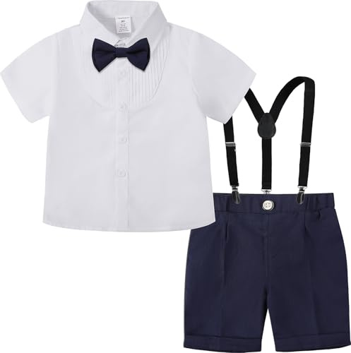 mintgreen Bebis pojkar kostym, barn bröllop smoking rosett slips hängsmycke kortärmad outfit set, 1–4 år, Marinblå, 2-3 �r