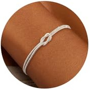 SLOONG 2 Stück Armband Damen Silber Stapelbare Knoten Armkette Damen Verstellbare Schlangenkette Armbänder Bracelet Women Armband Set Wasserfest Armreif Silber Schmuck für Frauen Mädchen