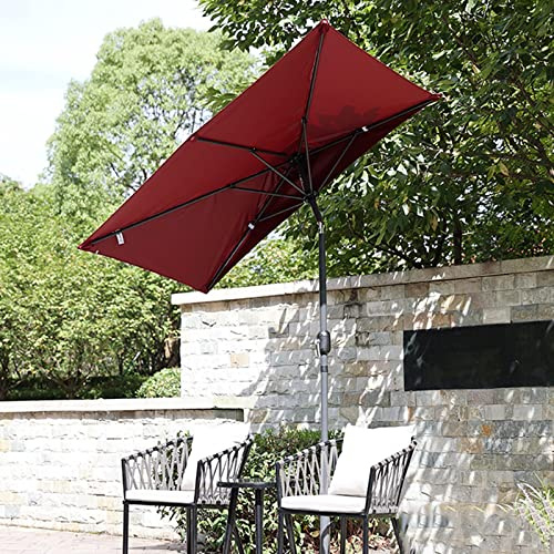 Parasol d'extérieur rectangulaire - 200 x 100 cm - Parasol de marché avec inclinaison - 6 baleines en acier - Parasol de jardin et balcon - Rouge