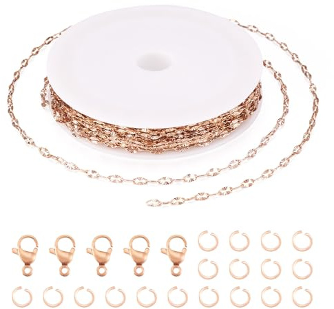 Craftdady Catene a maglie ovali saldate in acciaio inossidabile da 5 m, color oro rosa, con chiusura a moschettone, anelli di salto, per la creazione di bracciali, collane e gioielli