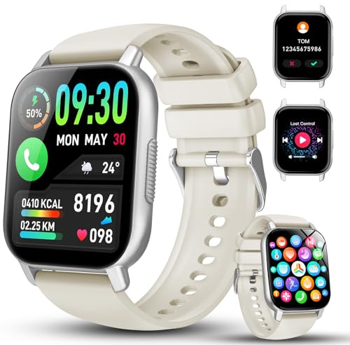 Smartwatch Uomo Donna con Chiamata Bluetooth, 1.91 Orologio Smartwatch con Contapassi Cardiofrequenzimetro Sonno, 112+ Modalità Sportivo Fitness Tracker, IP68 Smart Watch per Android iOS, Bianco