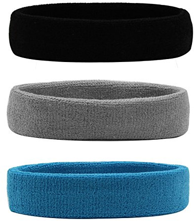 HANERDUN 3 PZ Fascia Sportiva Capelli Fasce Sport Elastiche Antiscivolo Fasce Antisudore per Uomini Donna Head Band Jogging Running Calcio Allenarsi Yoga Ideale per Sport Nero/Grigio/Azzurro (3PZ)