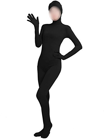 Girls' Women's Full Body Open Face Spandex Unitard Mask Zentai Costume Bodysuit (S, Black)
