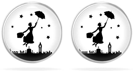 Miss Lovie Mary Poppins Schmuck Damen Edelstahl Nickelfrei Hypoallergen mit Charms Anhänger Fasching Karneval Kostüm Größenverstellbar inkl. Eleganter Geschenkverpackung (Mary Poppins Ohrstecker)