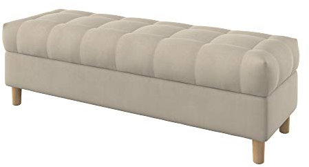 Furninero - Raffinierte gepolsterter Sitzbank Sitzhocker Sitzruhe Betthocker Ottomane, mit Stauraum, Gerundete Beine, 140 cm breit, Majestic Velvet Beige Stoff (Licht zu reinigende), Beige
