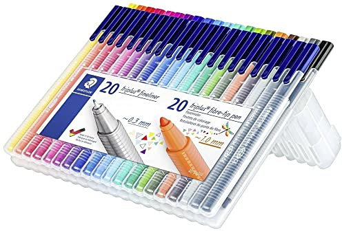 STAEDTLER triplus Fineliner und Fasermaler Set, Mix & Match Eigenschaft, ergonomische Dreikantform, DRY SAFE, in praktischer STAEDTLER Box mit 20 Fineliner und 20 Fasermaler, 34 SB40, 40er Set