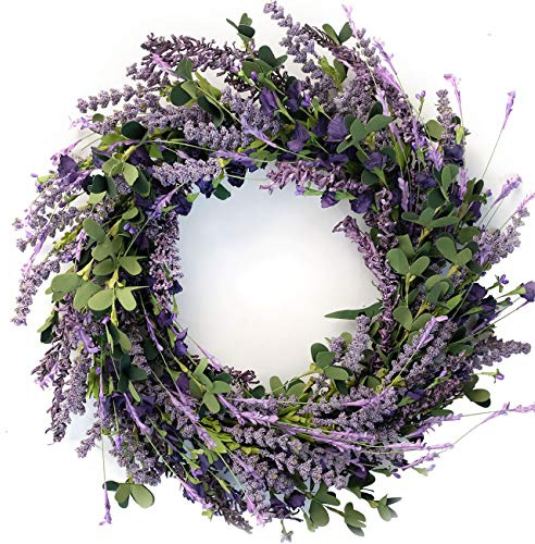 Bibelot 20 Inch Lavender Wreaths for Front Door Greenery Leaves Wreath for All Seasons Indoor Outdoor Floral Wreath for Wedding Party Home Decor
