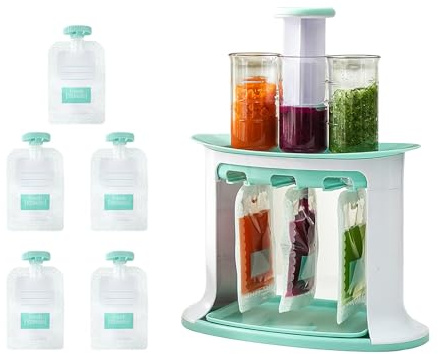 Felenny Squeeze Station per alimenti fatti in casa, stazione di riempimento con 5 sacchetti riutilizzabili per neonati e bambini, per frullati di frutta