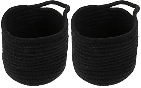 Milisten Cotton Rope Storage Basket 2-Pack 7.08X5.11X5.51In Woven Rattan Organizer for Home Space-Saving Desktop Container for Snacks Accessories and Household Items