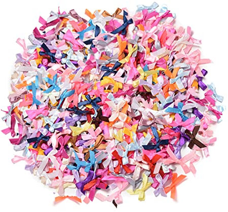 100 Stück Mini Satinband Schleifen, 2.5 cm Satinband-Schleifen Mini Doppelseitige Farbe Bogen mini Band Bowtie für Nähen, Hochzeit Deko, Karten, DIY Basteln, Haar bogen Hut, Geschenk
