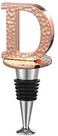 WishDeco Weinverschluss, Sektverschluss, Flaschenverschluss, Wein Geschenk, Champagner Verschluss, Flaschenstöpsel, Geschenke für Weinliebhaber, Geschenk-Box, Rosévergoldung, Anfangsbuchstabe D